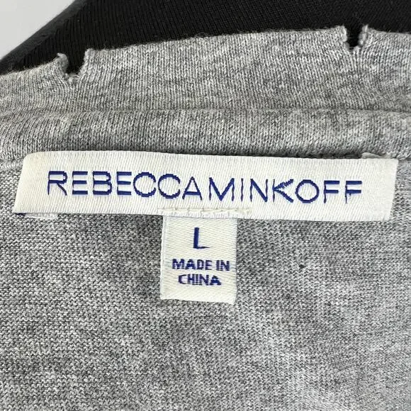 REBECCA MINKOFF Floral Embroidered T-Shirt Top Tee Gray Cotton Crewneck Size L - Picture 7 of 9